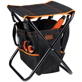 Black+Decker Hopfällbar Trädgårdspall med Verktygsväska, Svart
