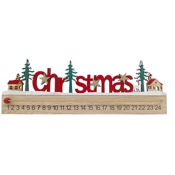 Christmas Julkalender 1-24 i Trä 40 cm. med Flyttbar Röd Kula