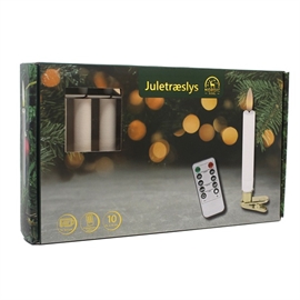 Julgransljus med 3D Flamma och Hållare 10 st. och Fjärrkontroll, Vit
