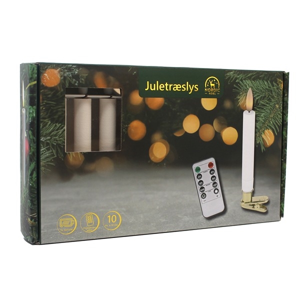 Julgransljus med 3D Flamma och Hållare 10 st. och Fjärrkontroll, Vit