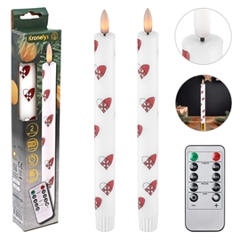 LED Kronljus 25 cm 2 st. Vaxljus med Julhjärtan och Timer, Vit/Röd