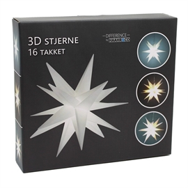 3D LED Julstjärna 35 cm 16 Taggig Stjärna med Timer, Vit