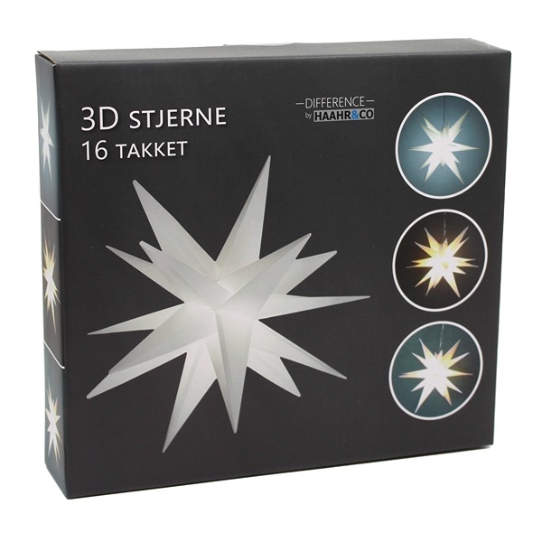 3D LED Julstjärna 35 cm 16 Taggig Stjärna med Timer, Vit