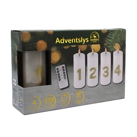 LED Adventsljus med Siffror 4 st. 12,5 cm Blockljus i Vax, Vit/Guld