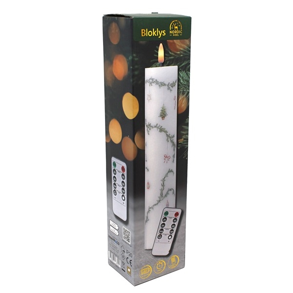 LED Blockljus med Juldekoration 28 cm Vaxljus med Timer, Vit