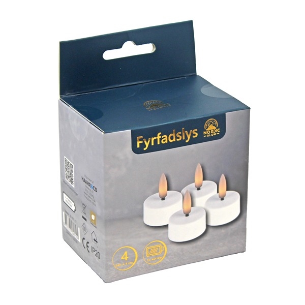 LED värmeljus 4 st. med 3D flamma och Timer, Vit
