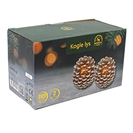 Kotte med LED-Ljus & Snöeffekt i Vax 2 st. H: 8 cm, Naturfärgad