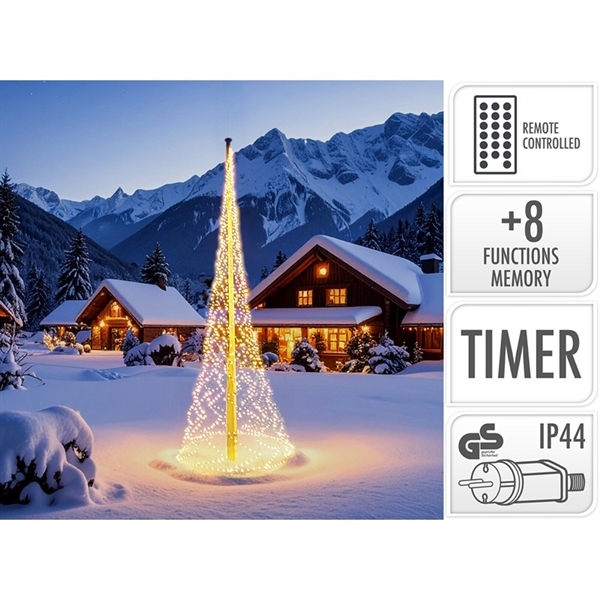 LED Ljusslinga till flaggstång, Höjd 4 m 726 LED, Varmvit