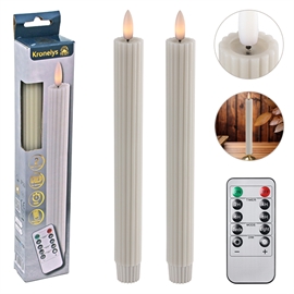 LED Kronljus 25 cm 2 st. Ribbade Vaxljus med resin topp, Månvitt