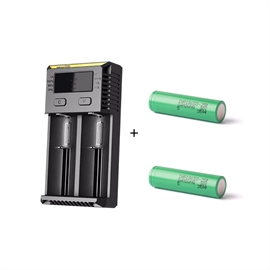 Nitecore NEW I2 Laddare med Samsung INR18650-25R 3,6 volt Li-Ion batteri 2500mAh, 2 st.