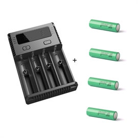 Nitecore NEW I4 Laddare med Samsung INR18650-25R 3,6 volt Li-Ion batteri 2500mAh, 4 st.