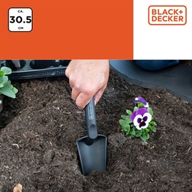 Black+Decker Planteringsspade 30,5 cm för trädgård, Svart/Orange