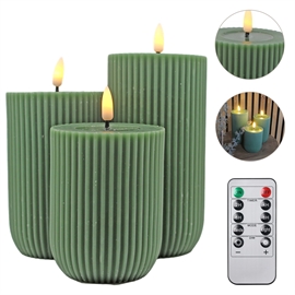 LED Blockljus 3 st. 10, 12,5 och 15 cm Räfflade Vaxljus med Resin, Grön