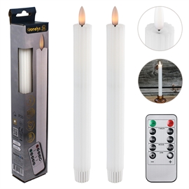 LED Kronljus 25 cm 2 st. Räfflade Vaxljus med Resin, Vit