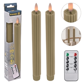 LED Kronljus 25 cm 2 st. Räfflade Vaxljus med Resin Top, Latte