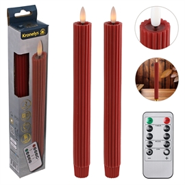 LED Kronljus 25 cm 2 st. Räfflade Vaxljus med Resin, Röd