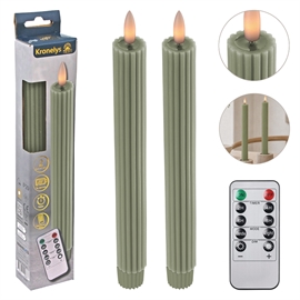LED kronljus 25 cm 2 st. Räfflade vaxljus med resin-topp, Sage grön