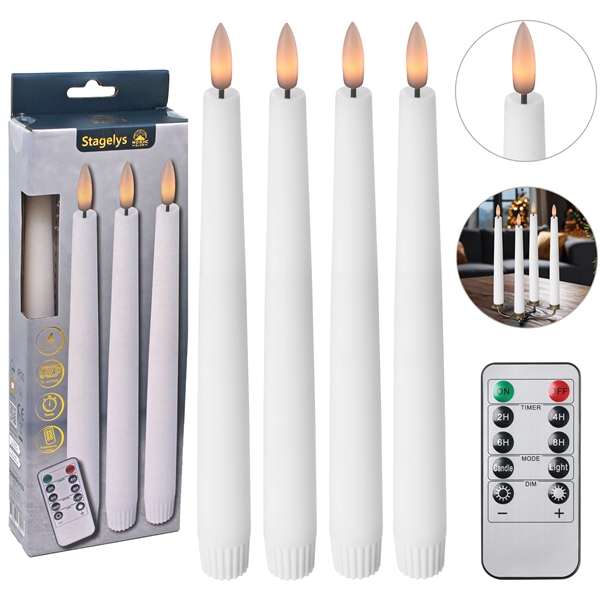LED Stageljus 4 st. 24,5 cm Vaxljus med 3D-Flamma, Vit