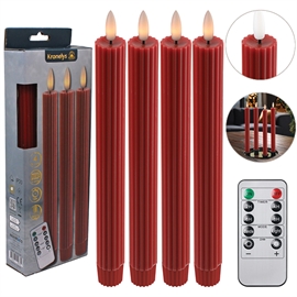 LED Kronljus 25 cm 4 st. Räfflade Vaxljus & Fjärrkontroll, Röd