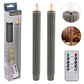 LED Kronljus 25 cm 2 st. Räfflade Vaxljus med Resin Topp, Antracitgrå