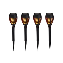 Pro Garden LED solcellsträdgårdsfacklor med realistisk flameffekt, H: 37,5 cm, set med 4 st.