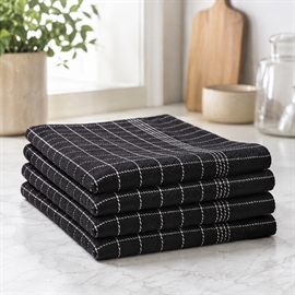 4-pack kökshanddukar i bomull 50x100 cm med hängögla, svart
