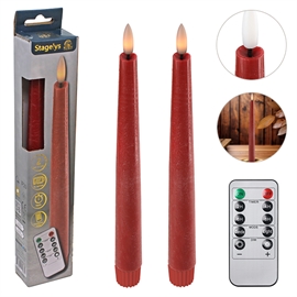 LED Stageljus i Vax 24,5 cm 2 st. med Timerfunktion, Röd
