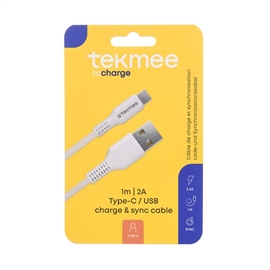 Tekmee 1 meter laddkabel, Type-C till USB-C, Vit